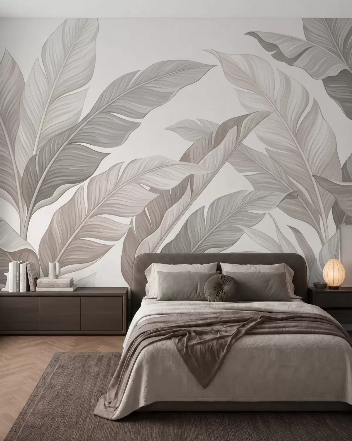 fototapet Frunze botanice delicate, în nuanțe naturale de bej și verde salvie w10089