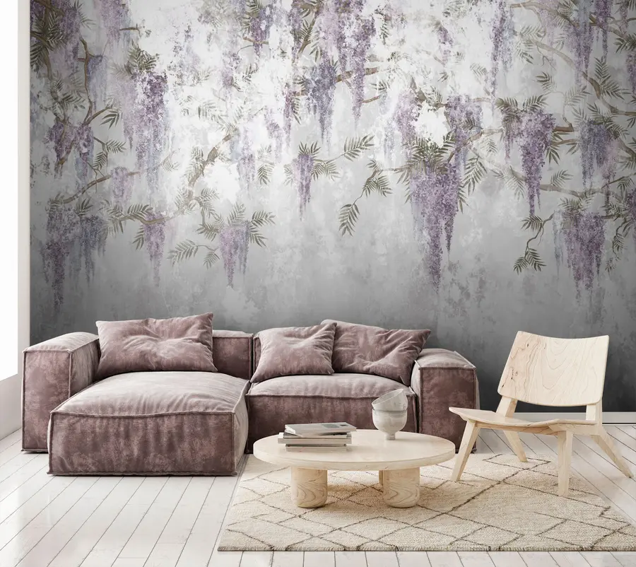 fototapet Agățat ramuri trendy grunge cu flori mov u73816