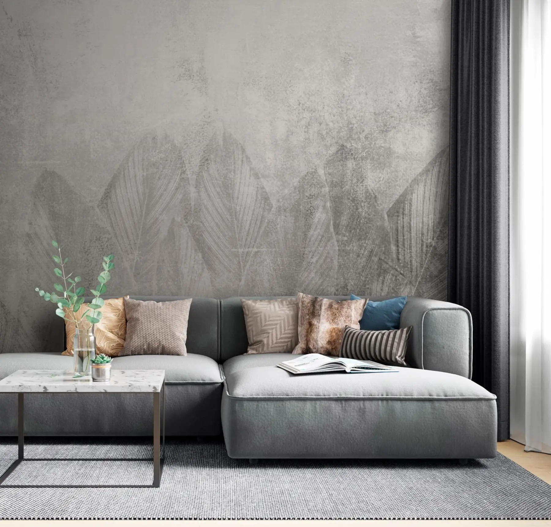 fototapet Decor modern frunze de palmier pe un fundal de beton u73876