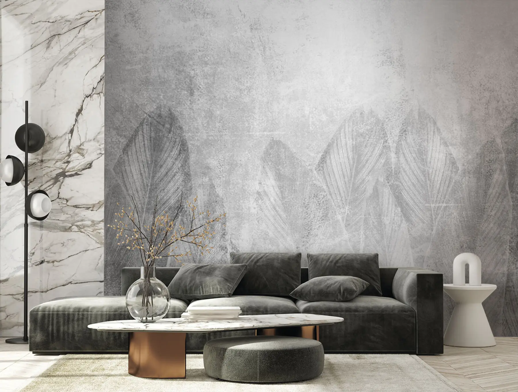 fototapet Decor modern frunze de palmier pe un fundal de beton u73876