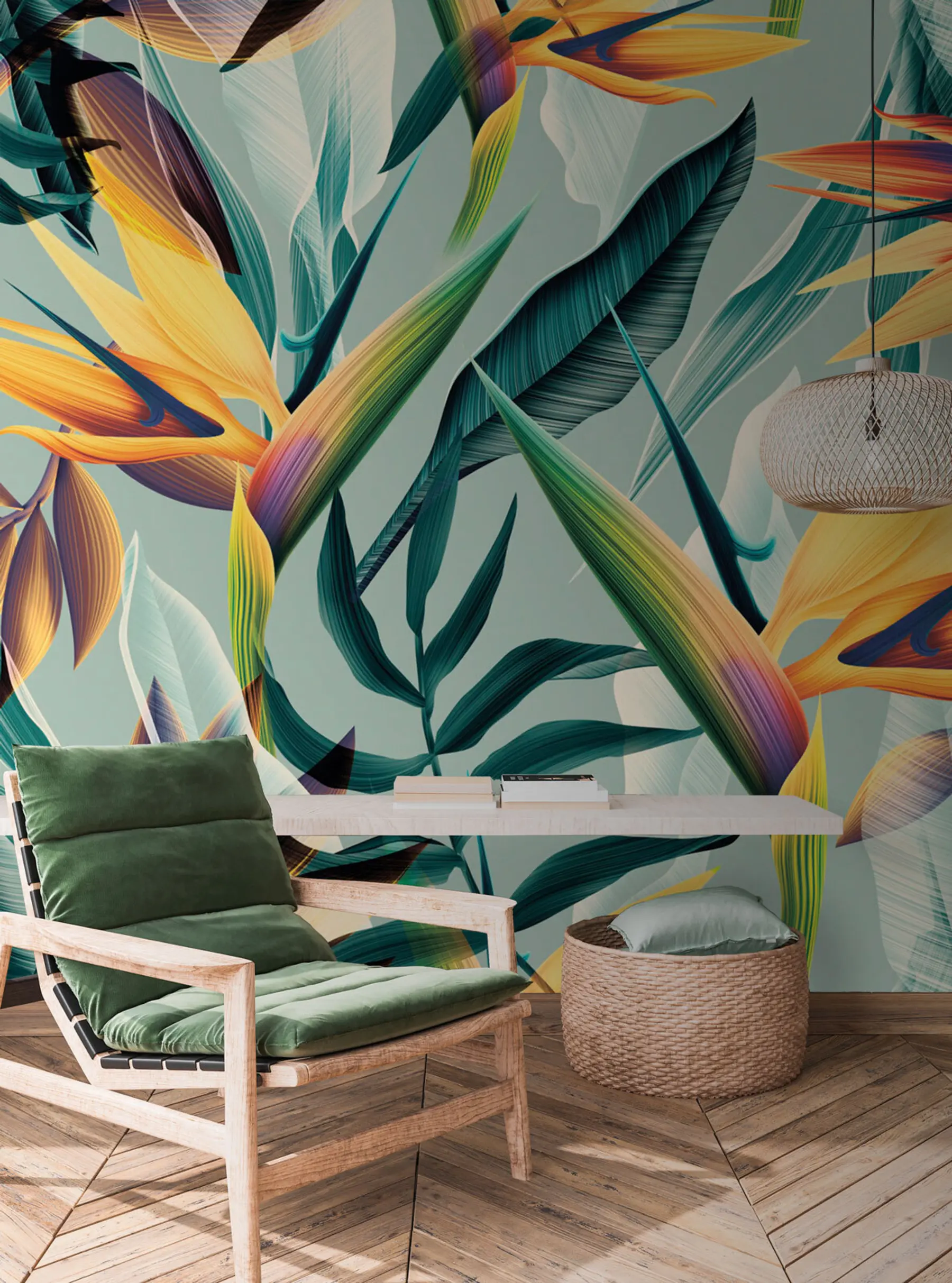 fototapet Plante tropicale trendy și frunze în culori strălucitoare u73960