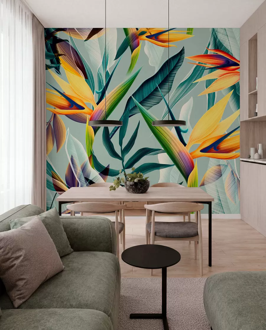 fototapet Plante tropicale trendy și frunze în culori strălucitoare u73960