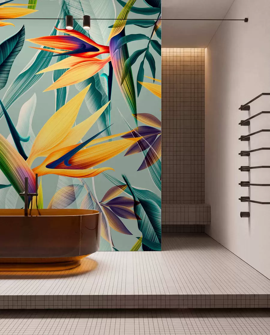 fototapet Plante tropicale trendy și frunze în culori strălucitoare u73960
