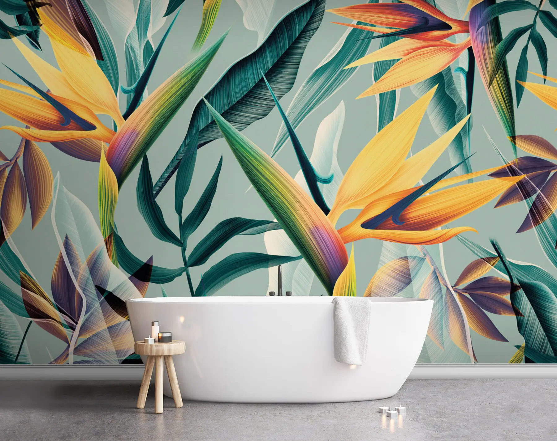 fototapet Plante tropicale trendy și frunze în culori strălucitoare u73960