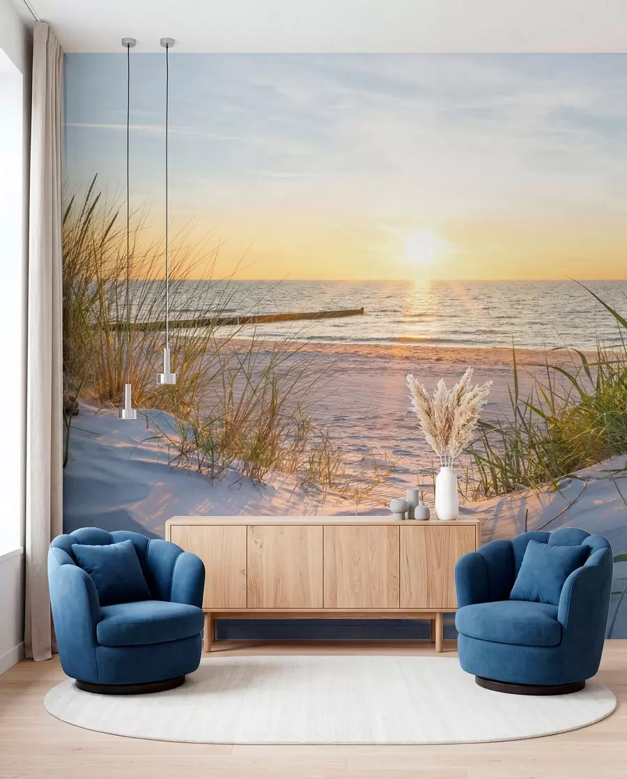 fototapet Foto/Panoramic Plaja Dunes cu apus de soare u93577