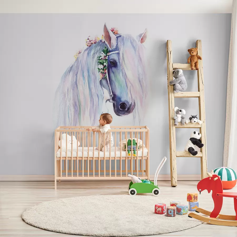 fototapet Cal albastru cu flori în coamă u93591