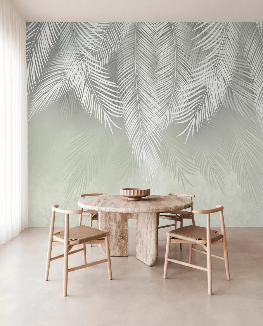 fototapet Palme albe de ramuri pe un fundal verde u74489
