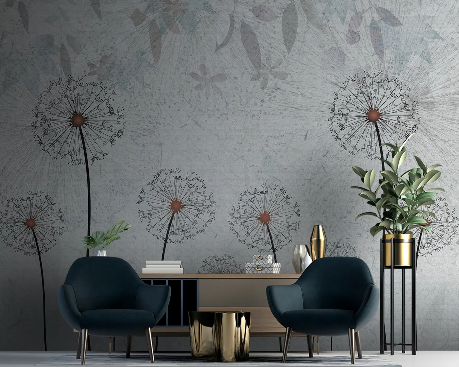 fototapet Dandelions pe un fundal gri deschis u93968