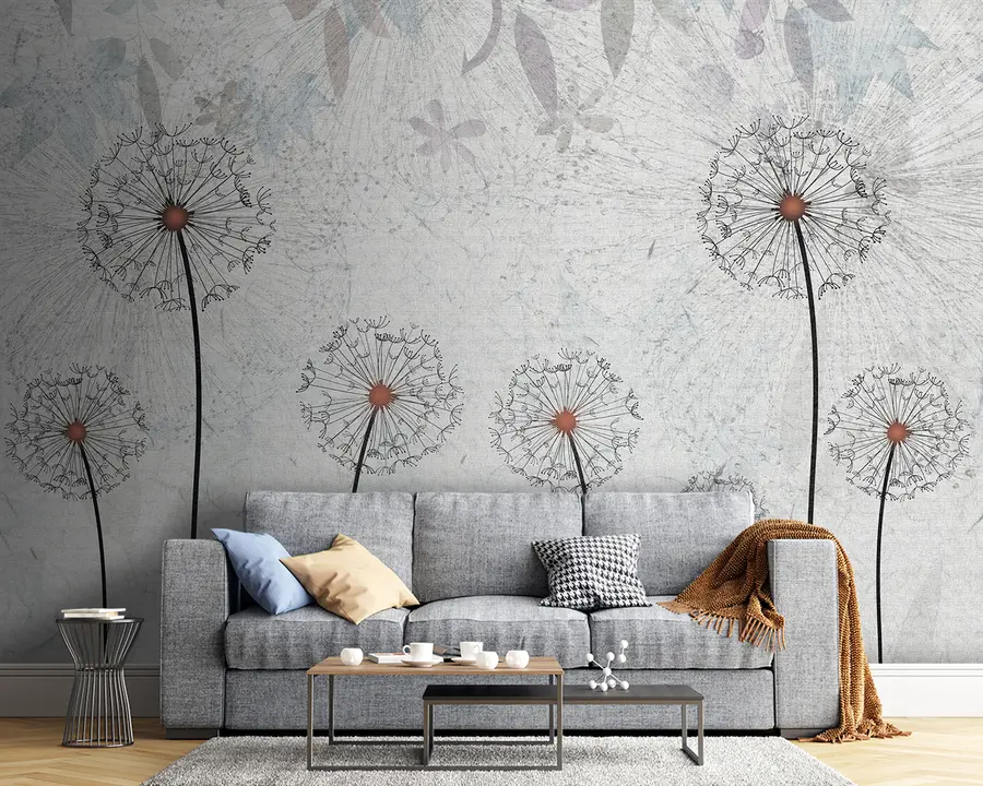 fototapet Dandelions pe un fundal gri deschis u93968