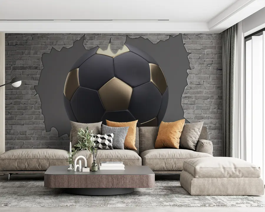 fototapet Minge de fotbal pe fundalul unui perete de cărămidă u94058