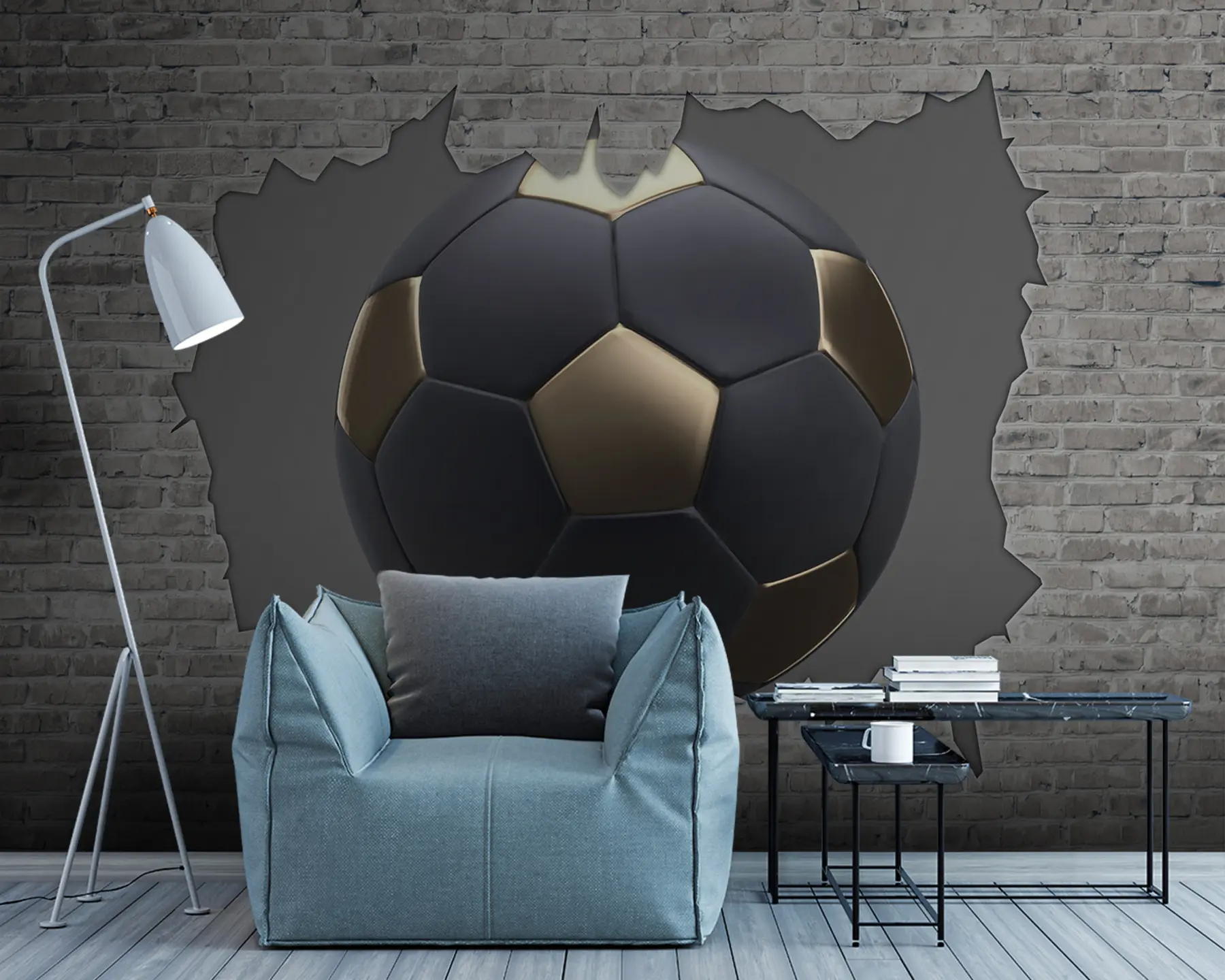 fototapet Minge de fotbal pe fundalul unui perete de cărămidă u94058