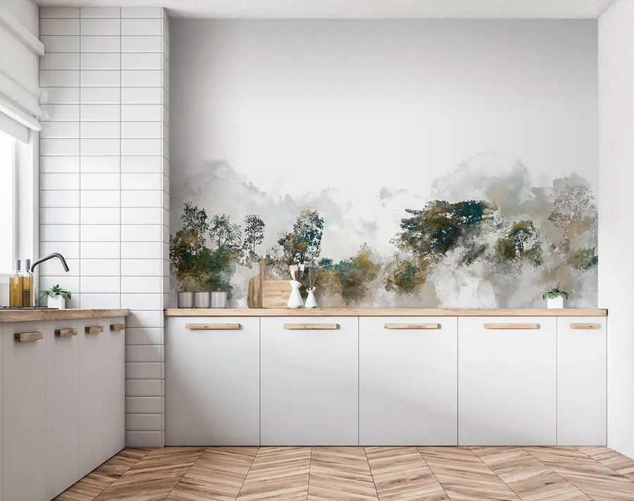 fototapet Peisaj acuarelă cu copac vopsea acuarelă u75377