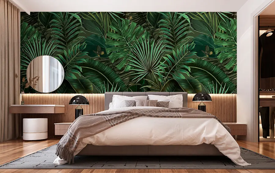 fototapet Model tropical cu palmier tropical verde, frunze de banane u94341