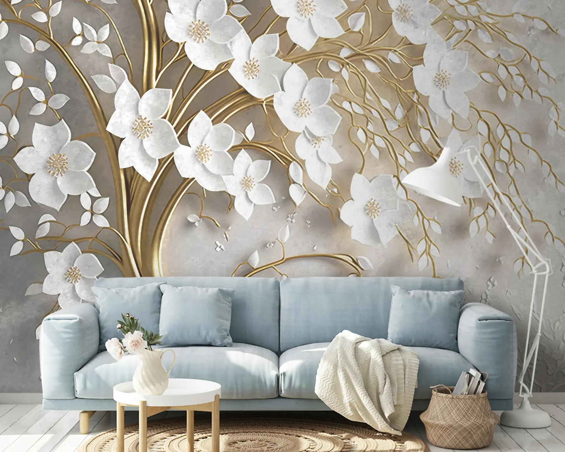 fototapet copac cu flori albe u94015