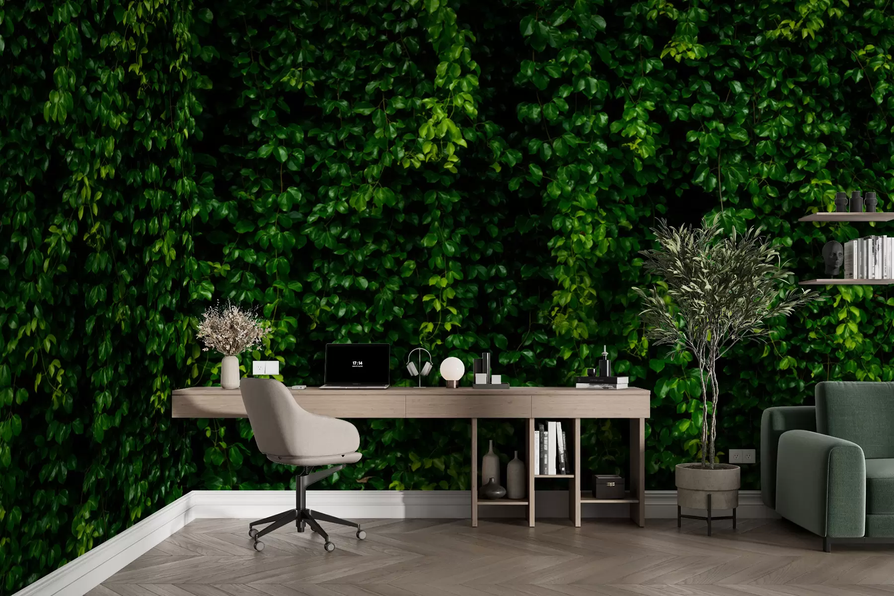 fototapet frunză tropicală verde închis u94381