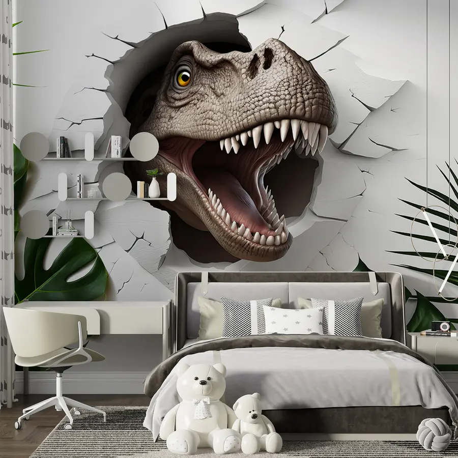 fototapet 3D dinozaur și frunze u94772