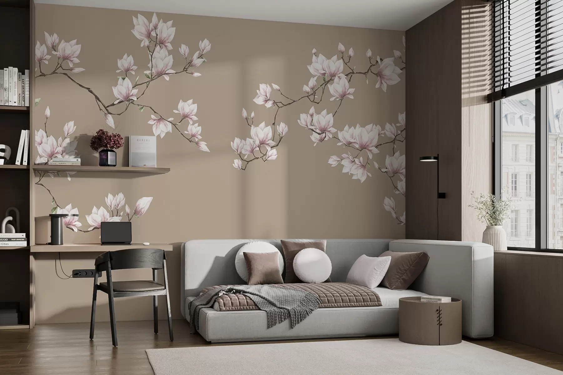 fototapet Ramuri înflorite de magnolie roz u94363