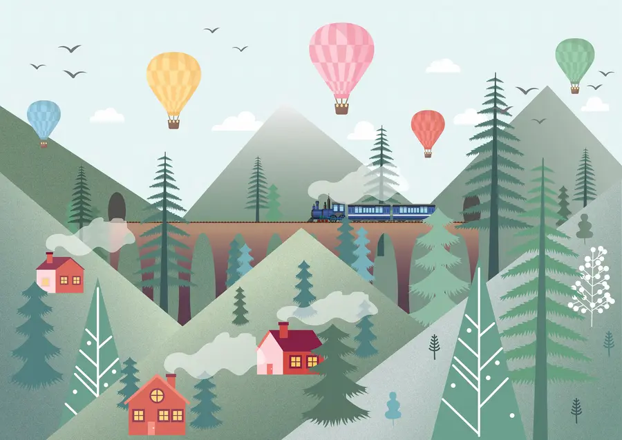 fototapet Munți verzi și un sat în stil scandinav u94615