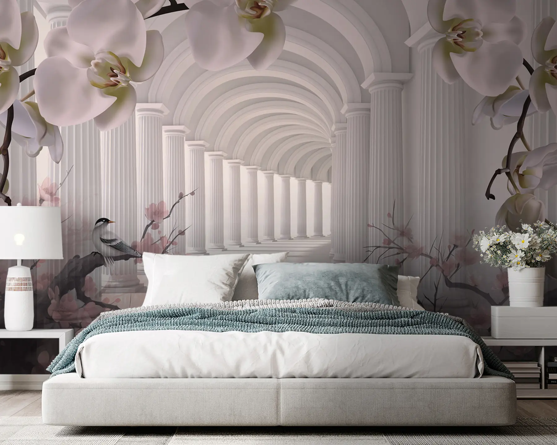 fototapet Tunel frumos cu păsări și orhidee u94513