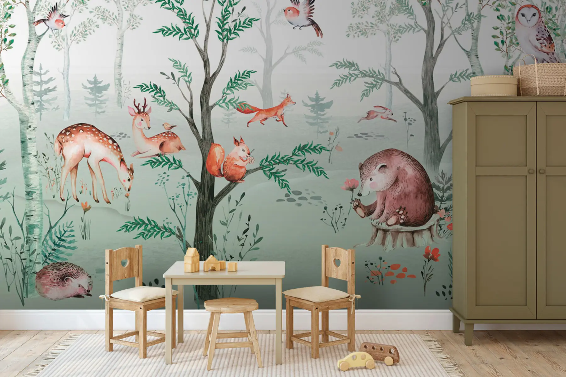 fototapet Forest basm, animale amuzante u94645