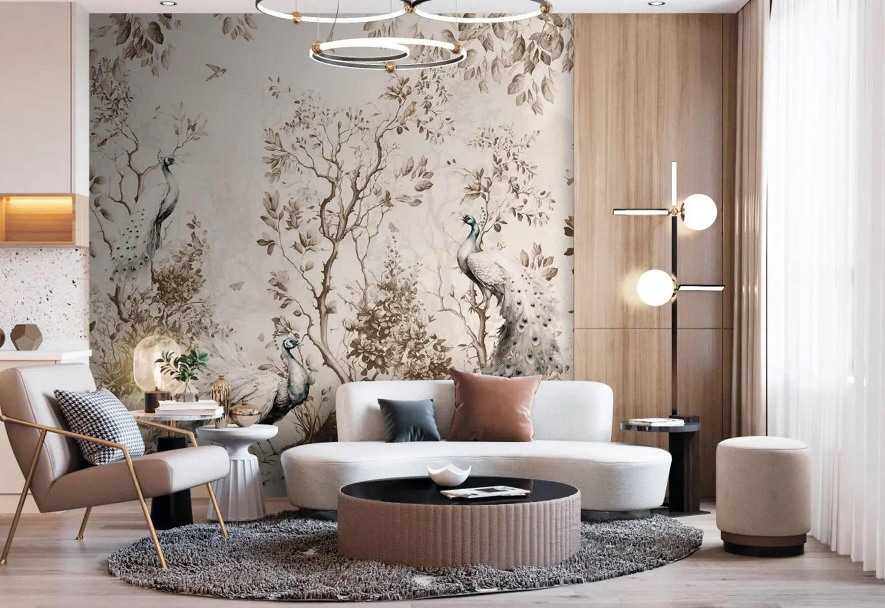 fototapet O grădină cu păsări fragile, păuni u94850