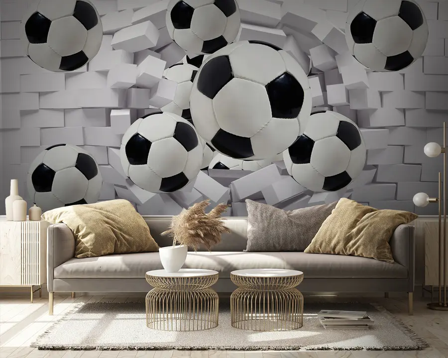 fototapet Mingi de fotbal pe fundalul unui zid de cărămidă u94958