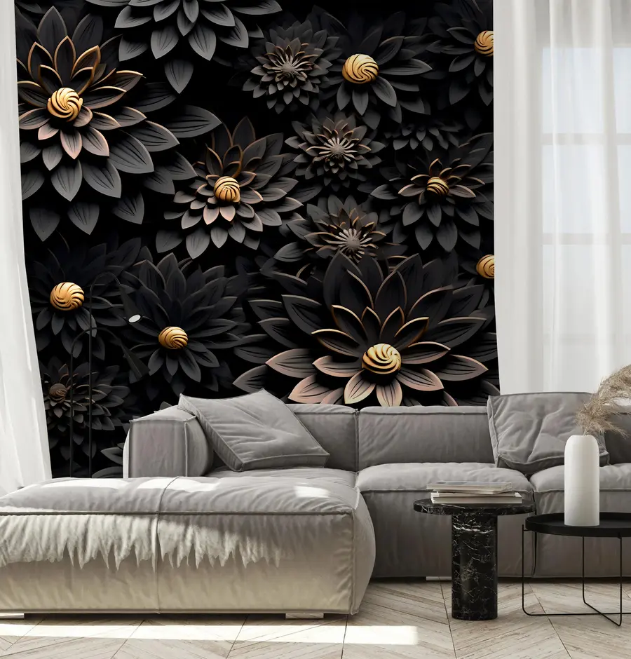 fototapet Flori negre cu efect 3D u95249