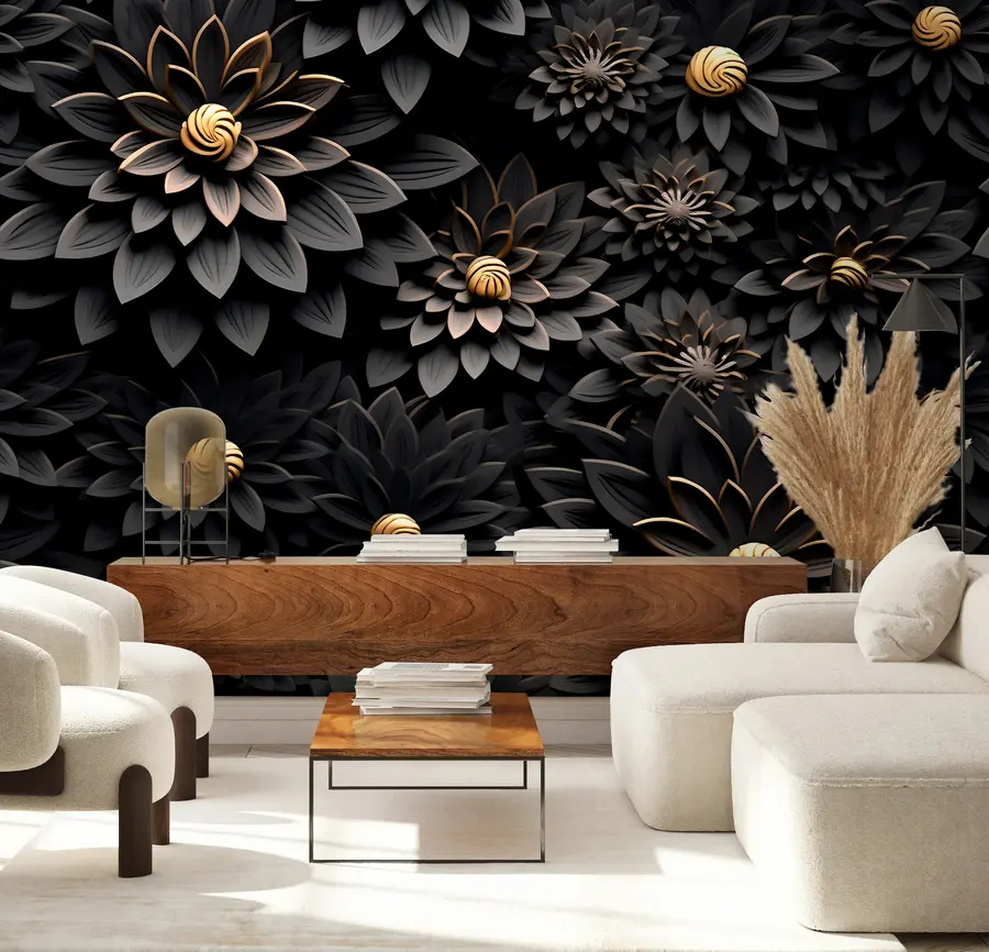 fototapet Flori negre cu efect 3D u95249