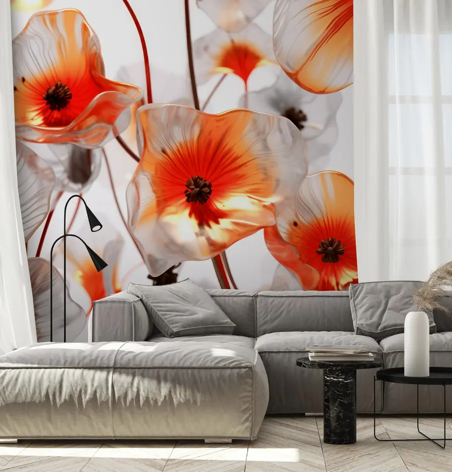 fototapet Flori 3D roșii din sticlă u95590