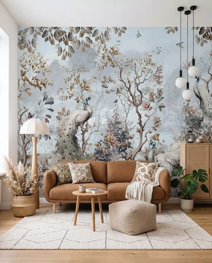 fototapet Chinoiserie Plante și păuni în stil chinezesc u94849