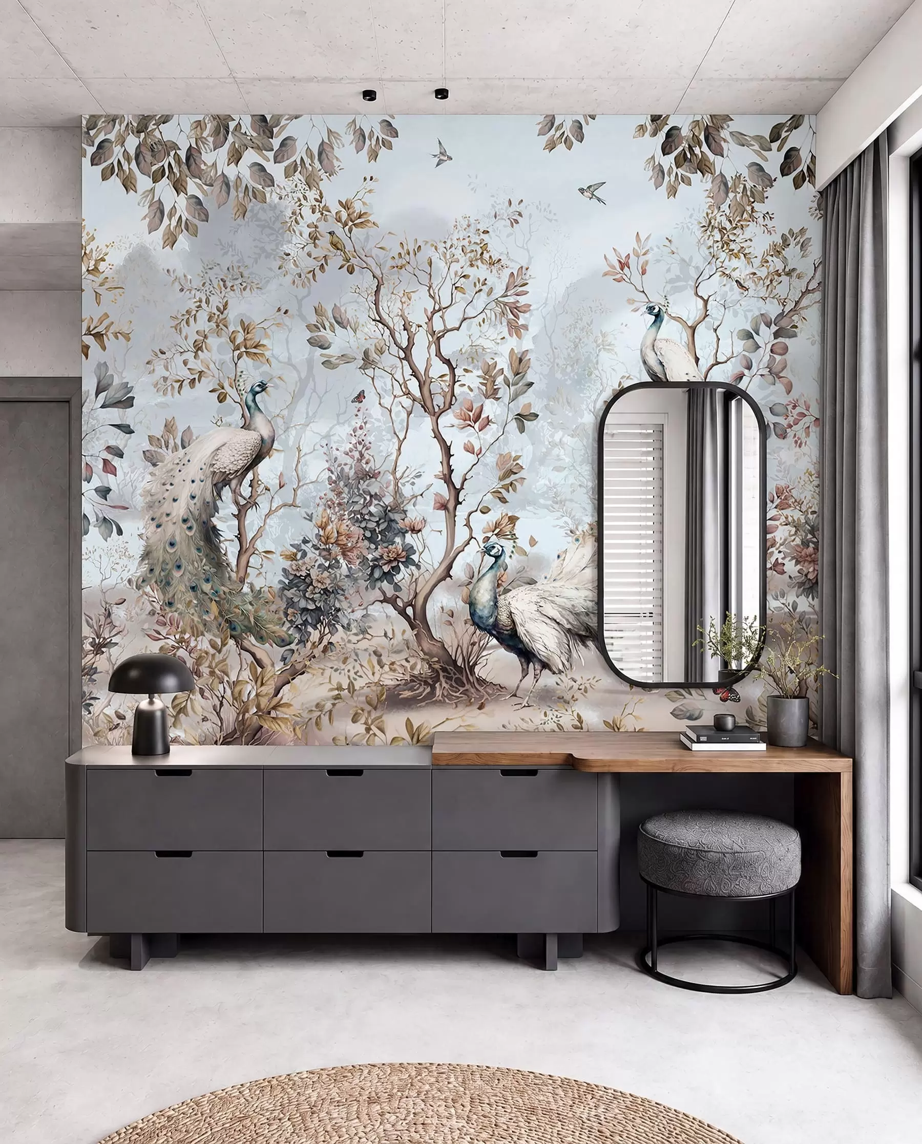 fototapet Chinoiserie Plante și păuni în stil chinezesc u94849