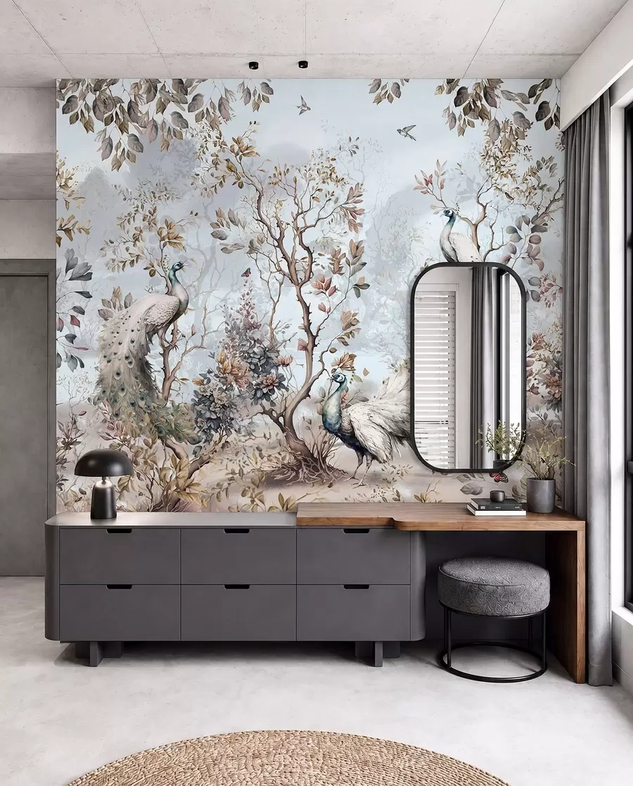 fototapet Chinoiserie Plante și păuni în stil chinezesc u94849