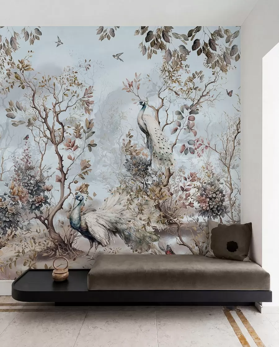 fototapet Chinoiserie Plante și păuni în stil chinezesc u94849