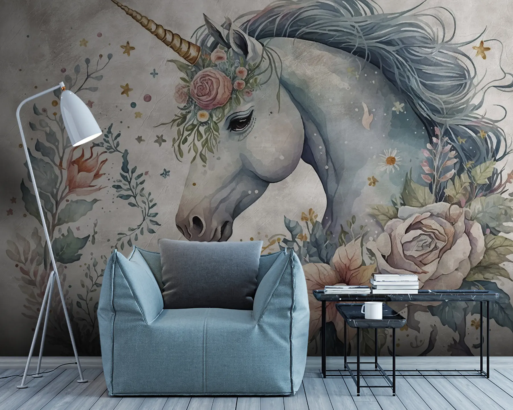 fototapet Unicorn în flori u95404