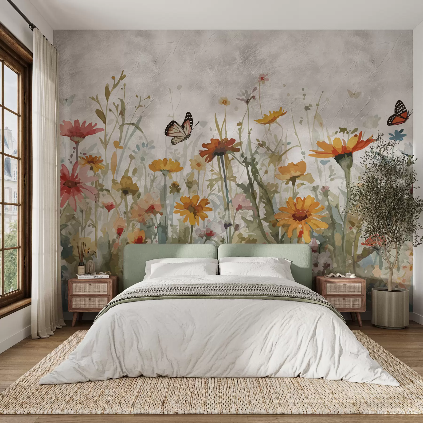 fototapet Acuarelă flori sălbatice și fluturi u95406