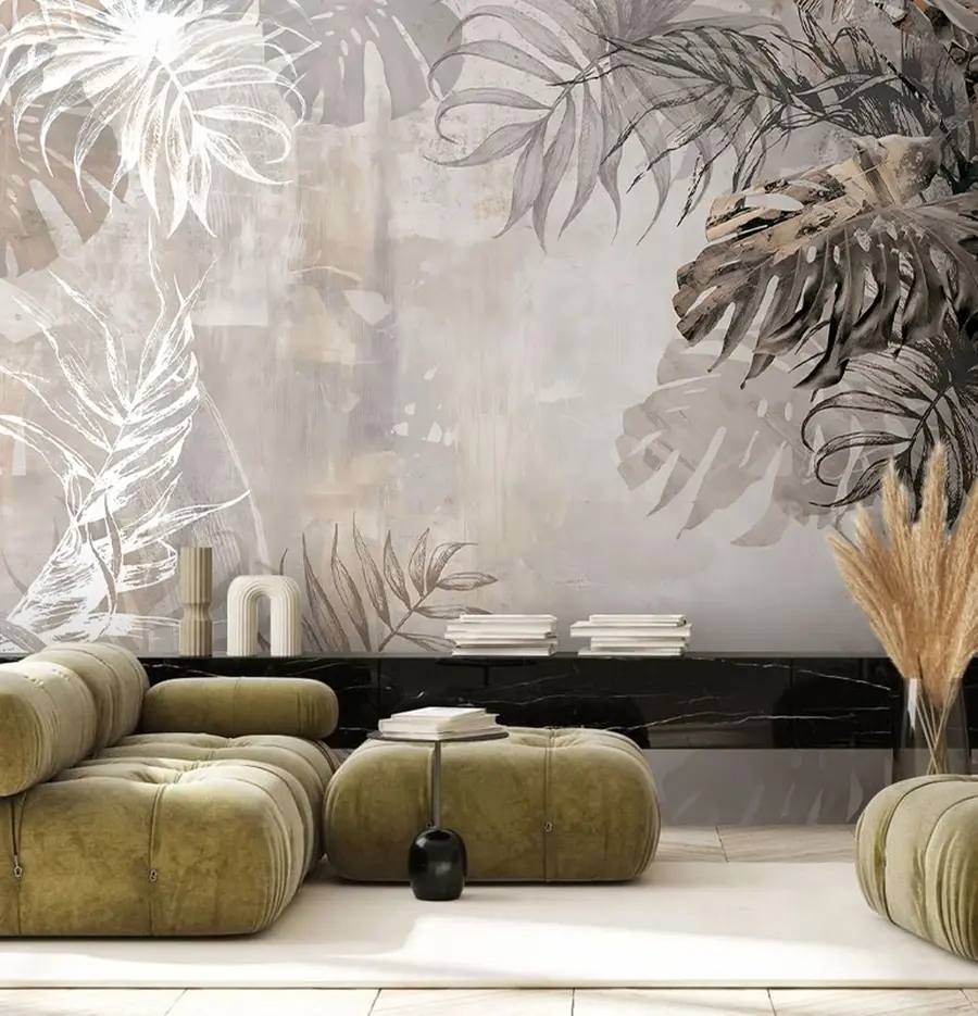 fototapet Design frunze tropicale cu textura grunge u94647