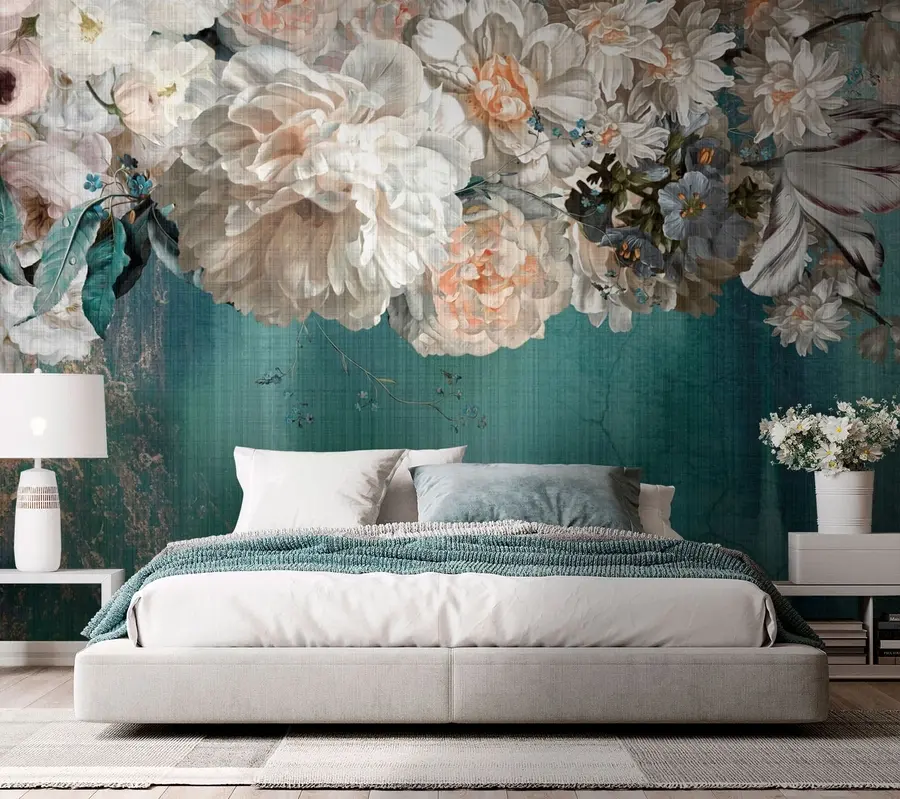 fototapet Buchet mare luxuriant de flori cu textură grunge u95430
