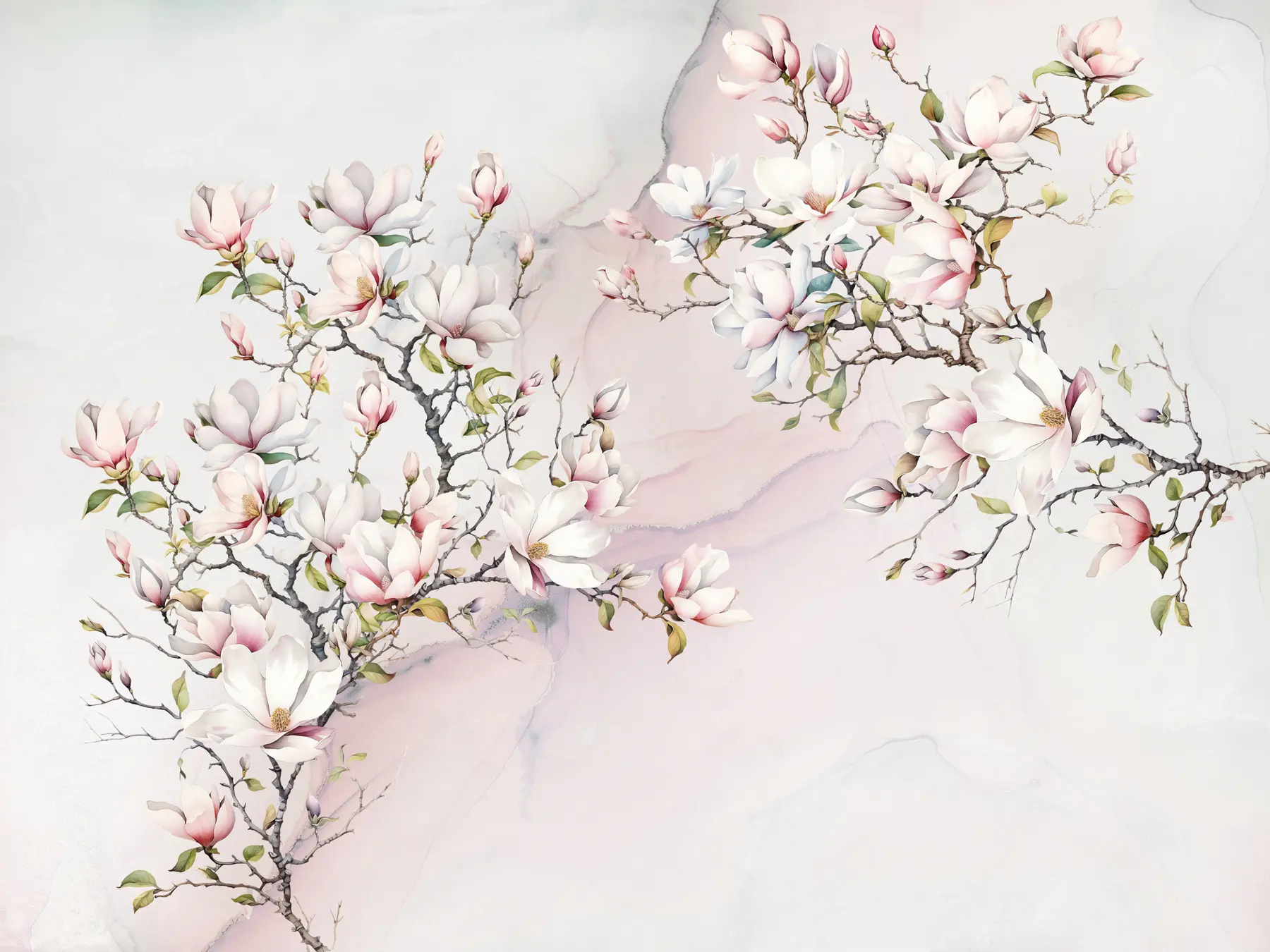 fototapet Copaci magnolia înfloritoare pe un fundal de marmură u96114