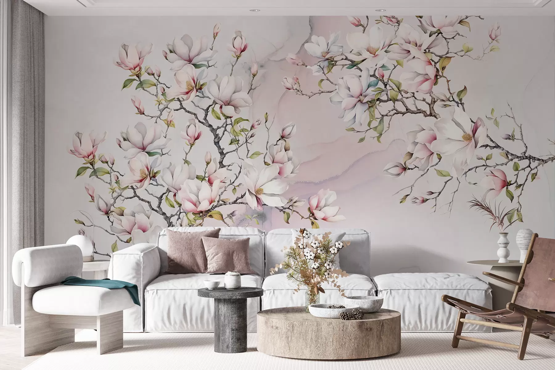 fototapet Copaci magnolia înfloritoare pe un fundal de marmură u96114