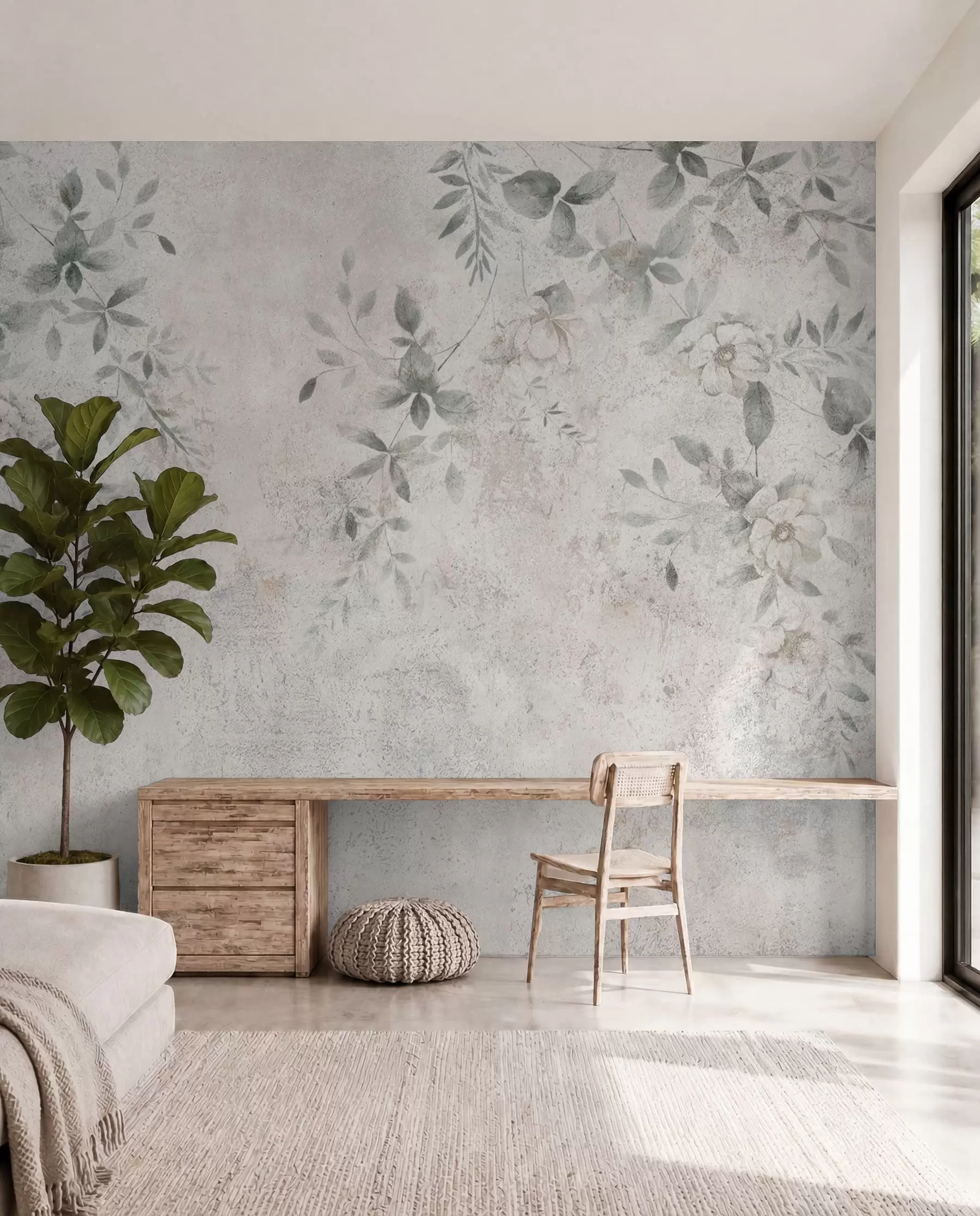 fototapet Flori cu ramuri pe beton grunge fundal minimalism u96140