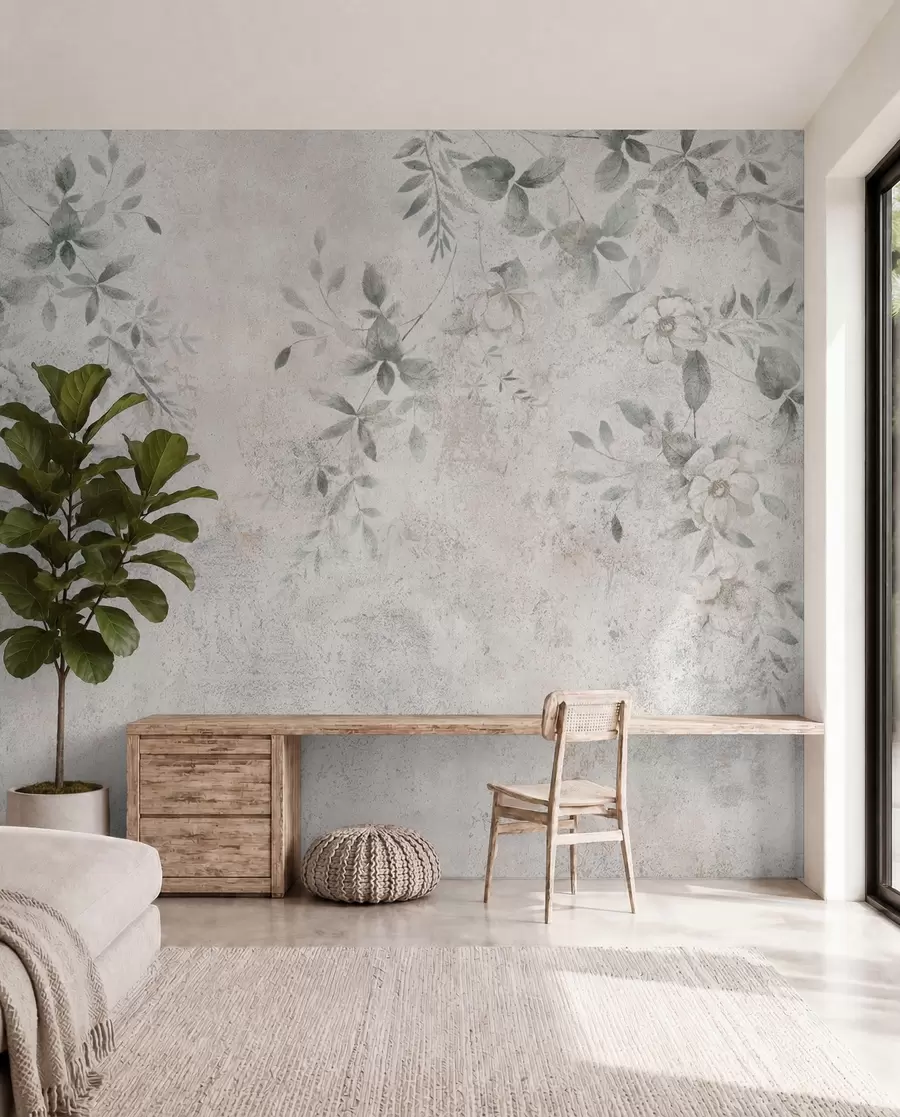 fototapet Flori cu ramuri pe beton grunge fundal minimalism u96140