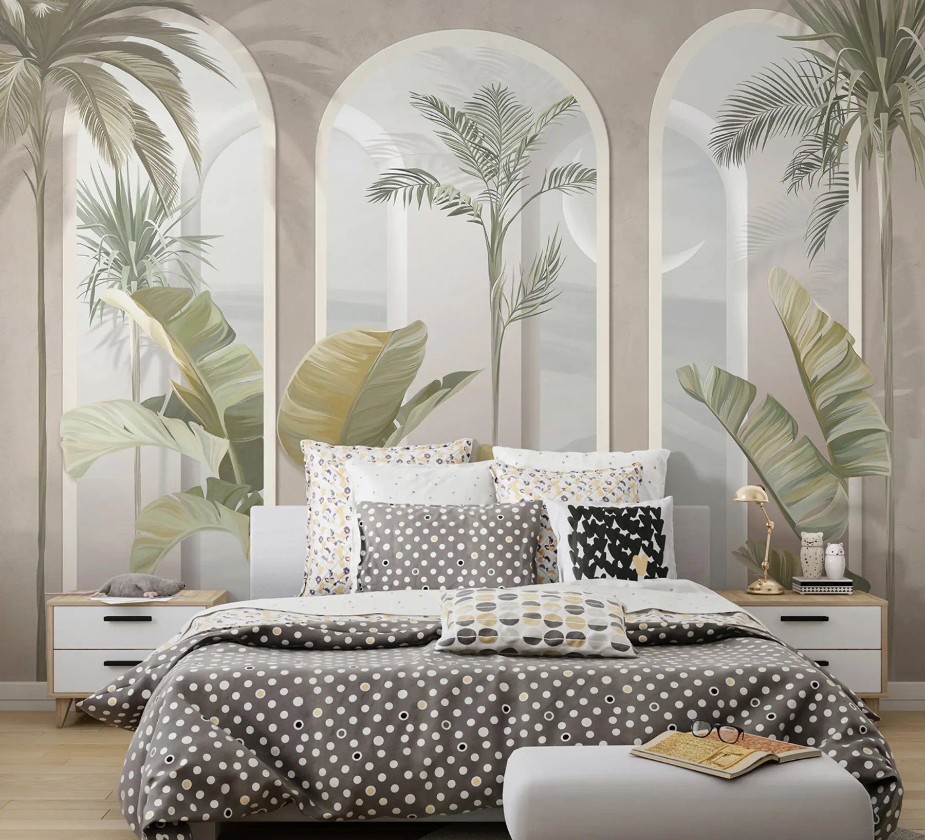 fototapet Tropical 3D frunze cu palme și coloane u96402