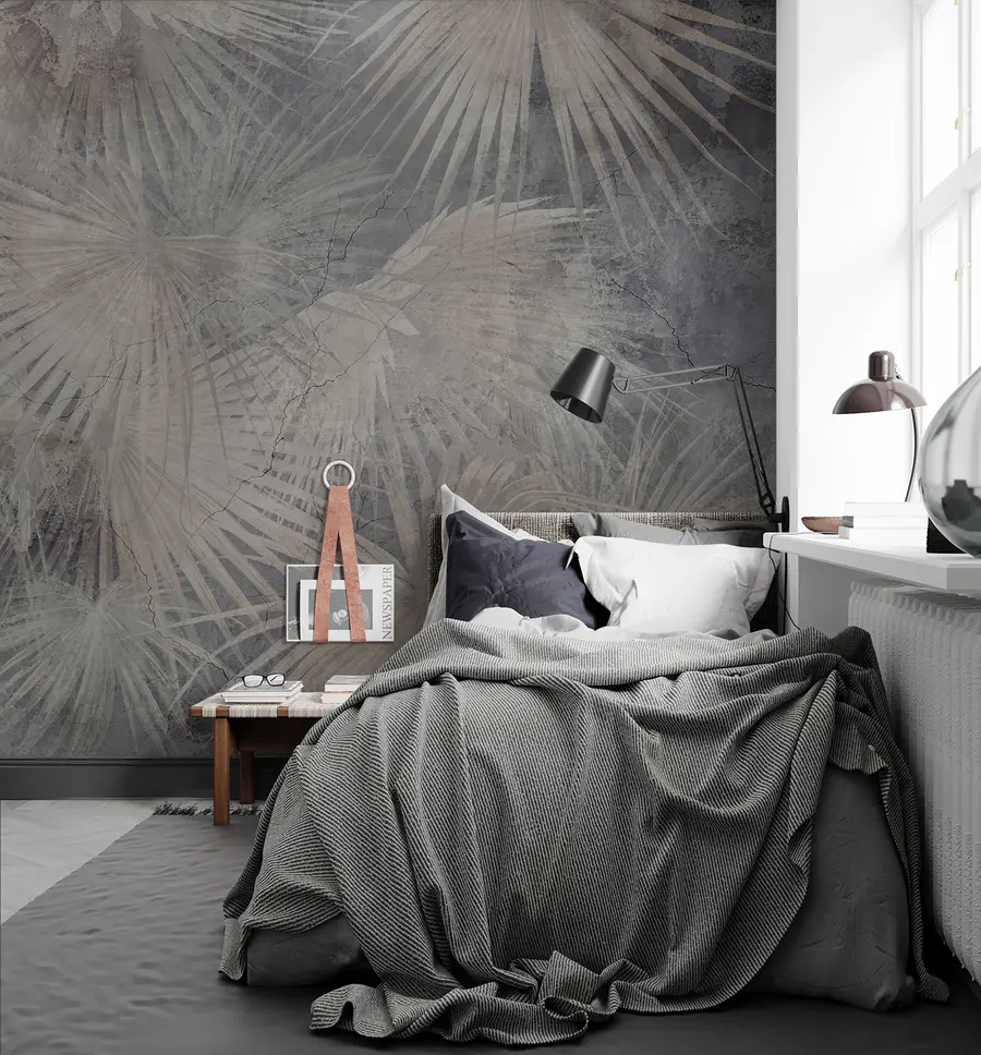 fototapet Frunze tropicale exotice pe perete de beton grunge u96540