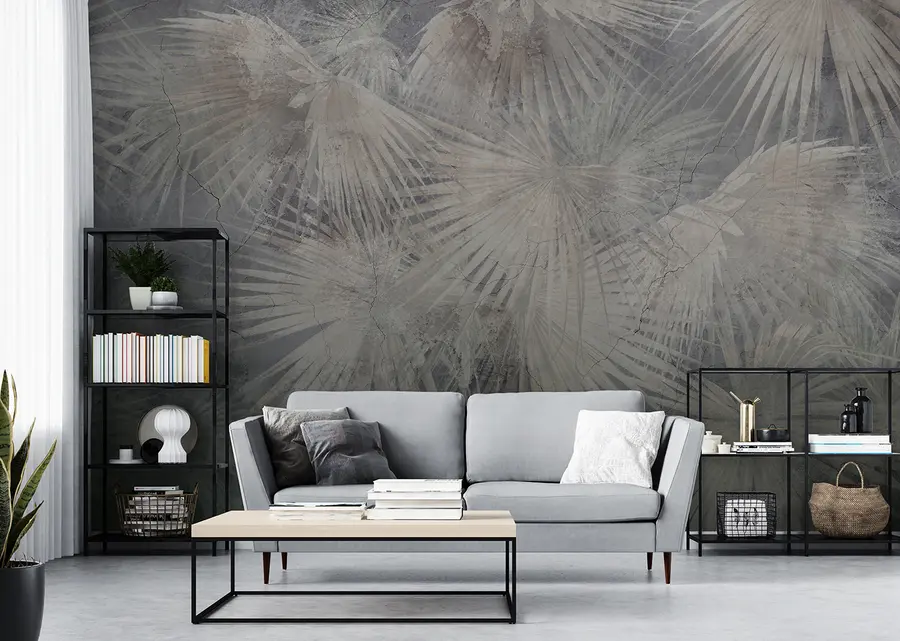 fototapet Frunze tropicale exotice pe perete de beton grunge u96540