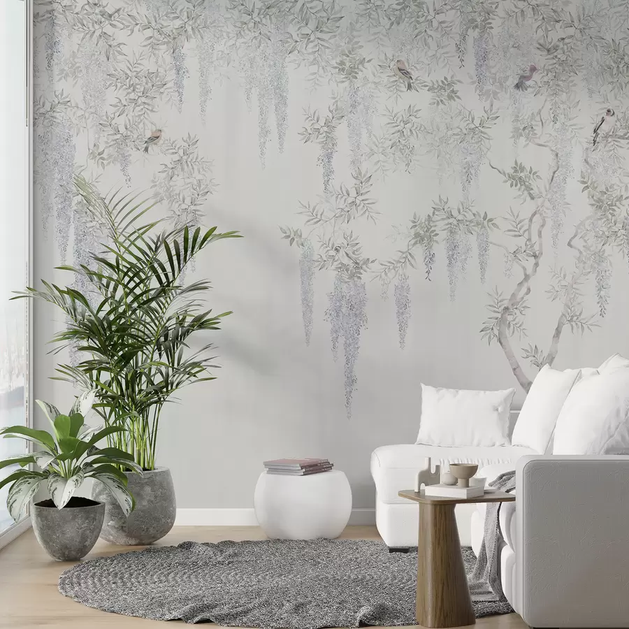 fototapet Flori de glicină, glicină, minimalism, monocrom, loft și stil japonez u96928