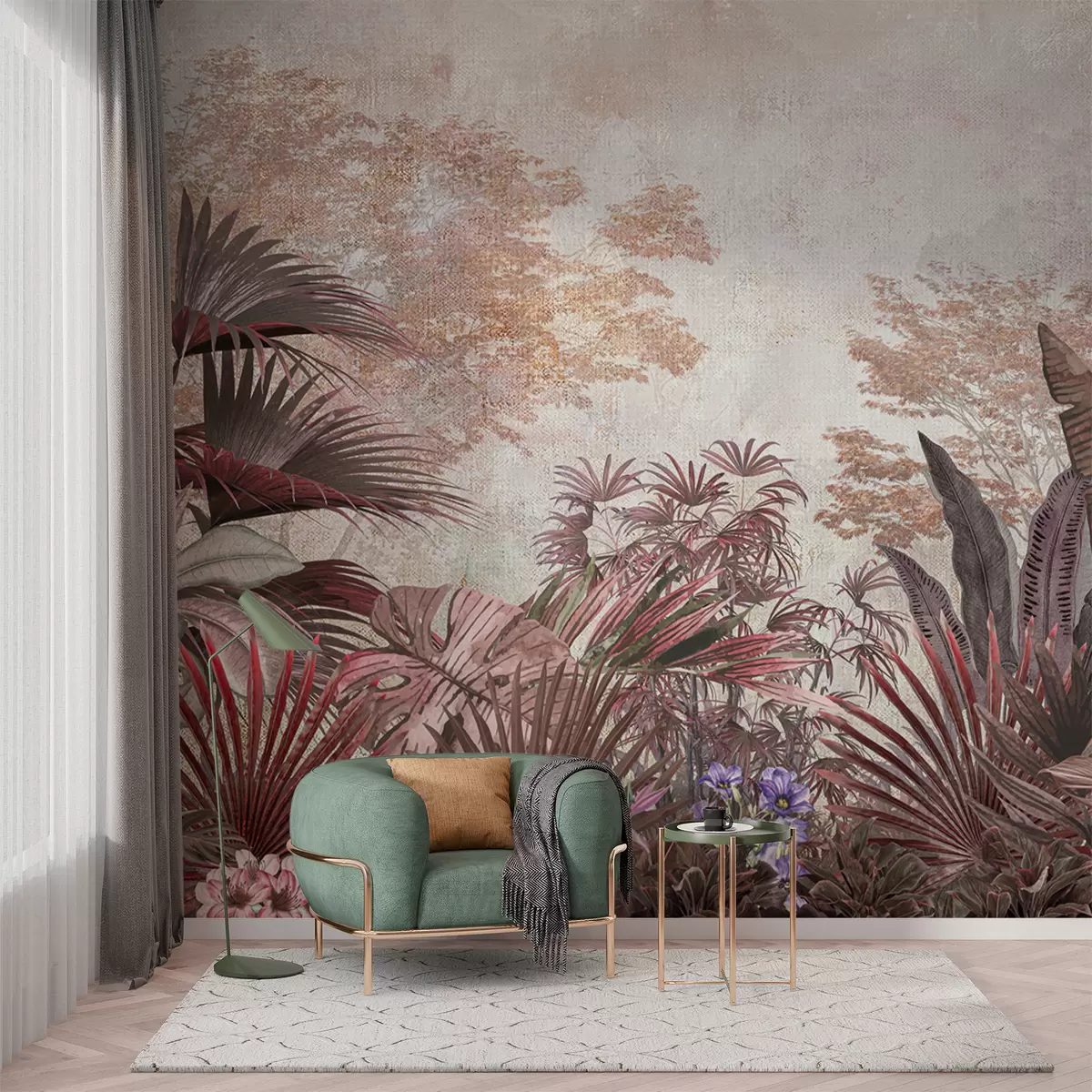 fototapet Ilustrație din tapet tropical de epocă cu frunze exotice de palmier u97104