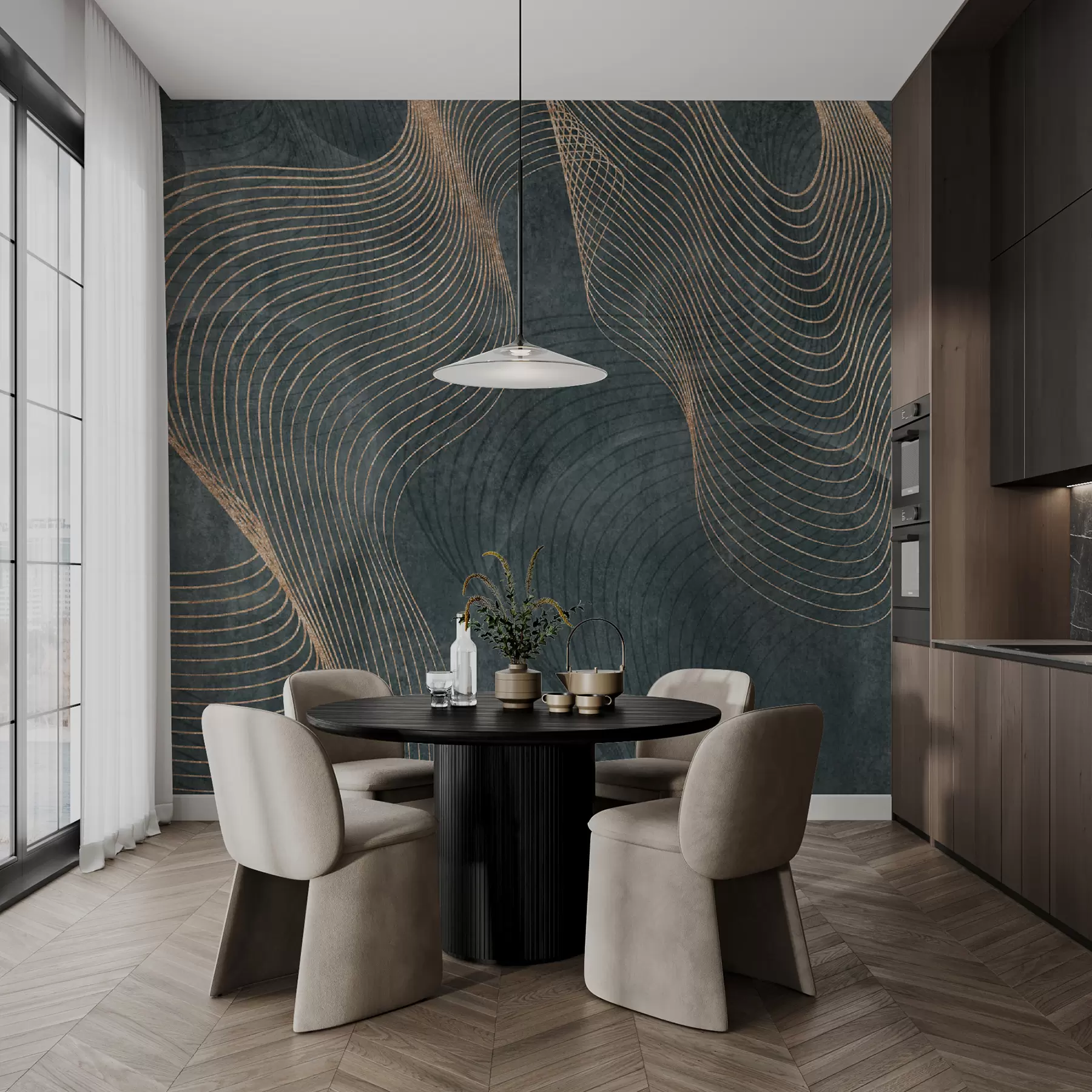 fototapet Linii ondulate în culoarea verde u97469v1