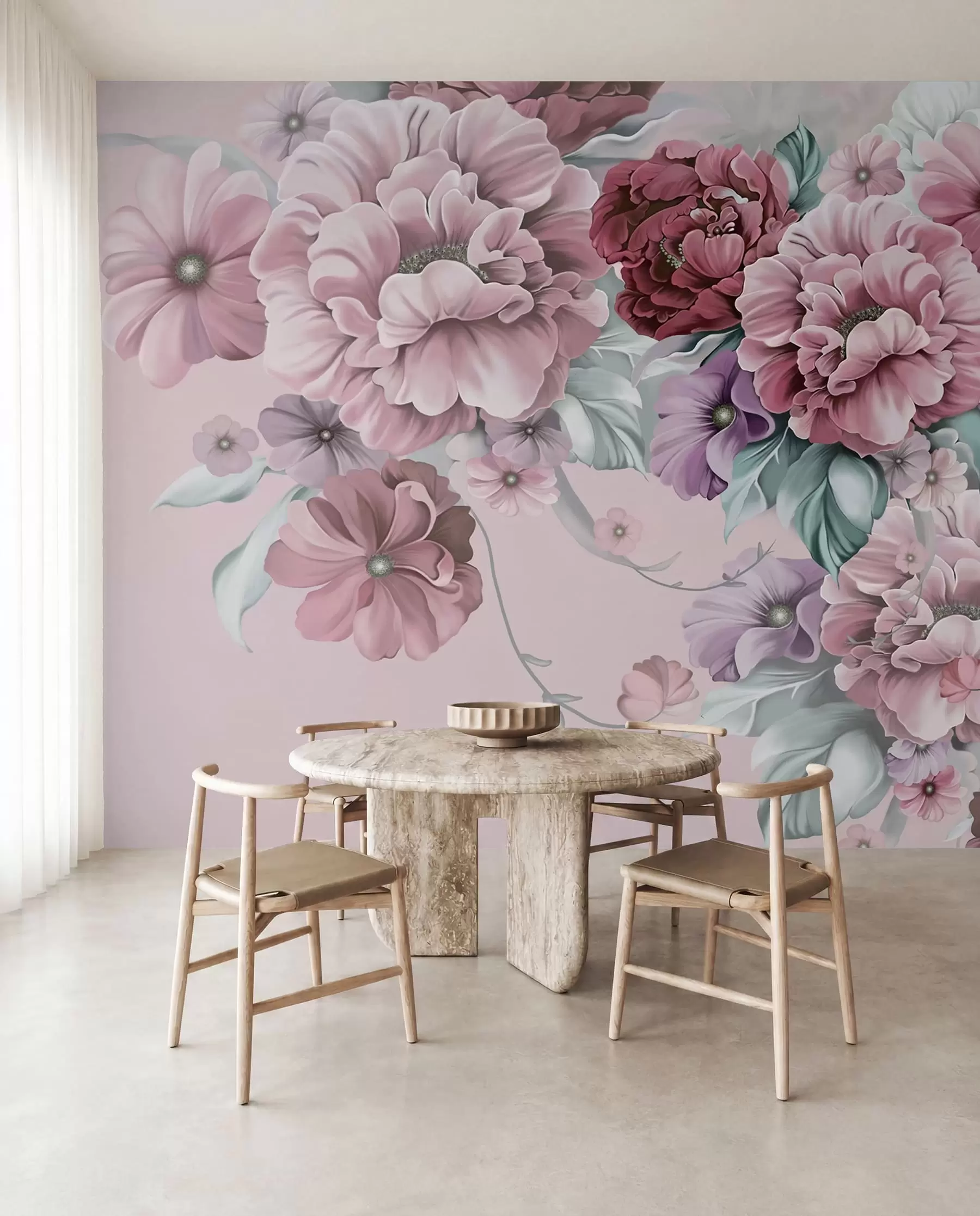 fototapet Delicate flori albastre în culori roz u59900v1