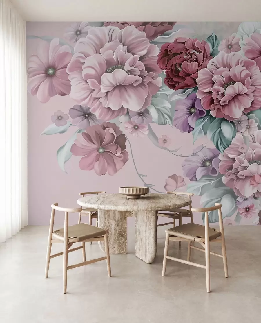 fototapet Delicate flori albastre în culori roz u59900v1