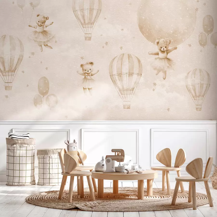fototapet Ursuleți balerini și baloane bej u97954v1